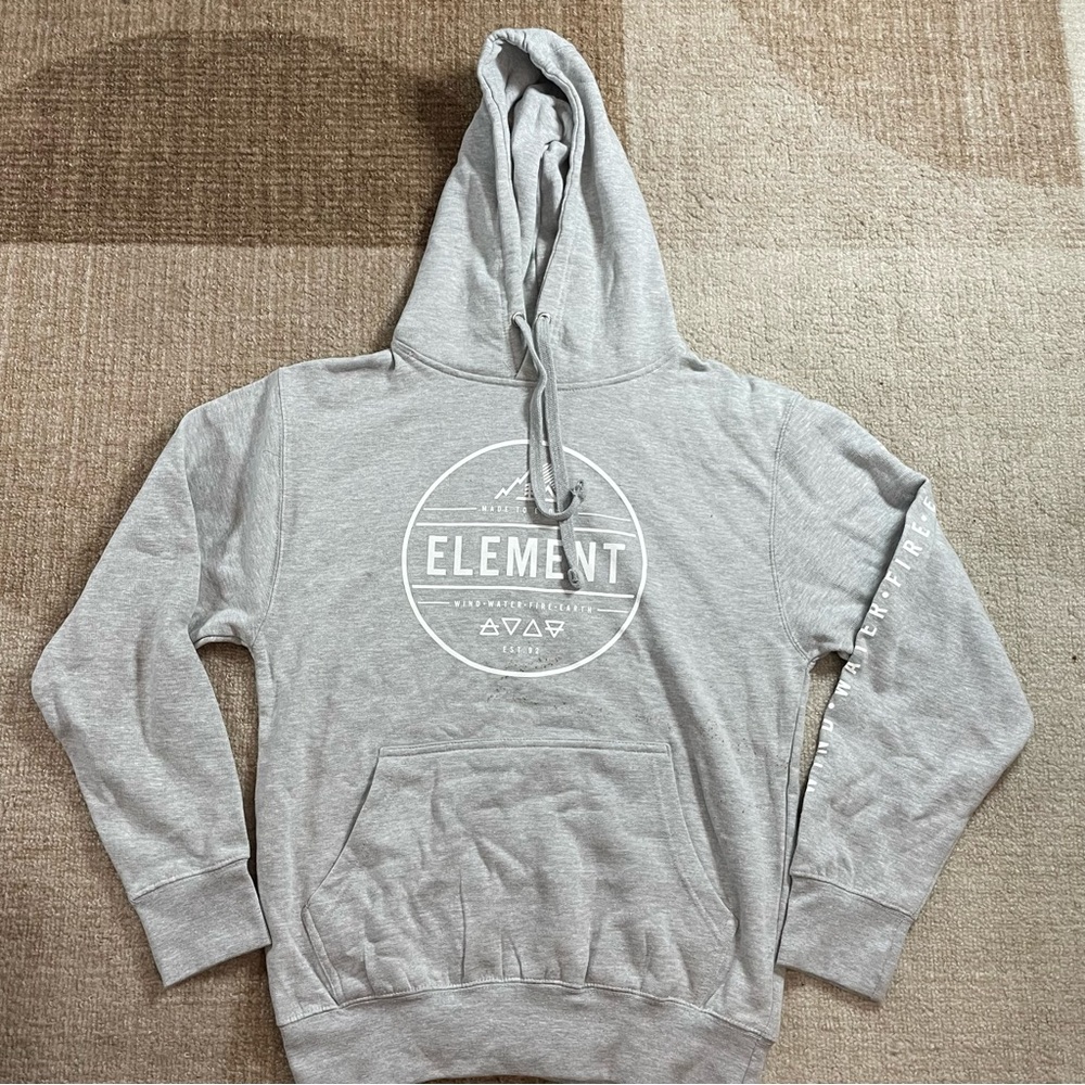 NEW ELEMENT HEATHER GRAY WIND WATER FIRE EARTH SWEATSHIRT HOODIE SZ S